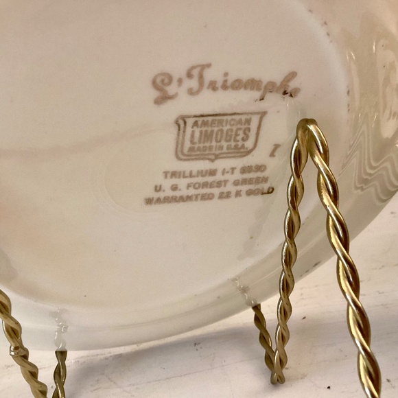 6 bread plates American Limoges L'Triomphe Trillium Forest Green Dinnerware 22K - Picture 8 of 10